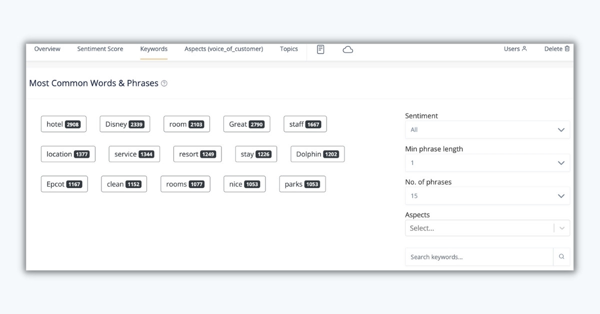 Common Entities & Phrases in Google Review Analyzer